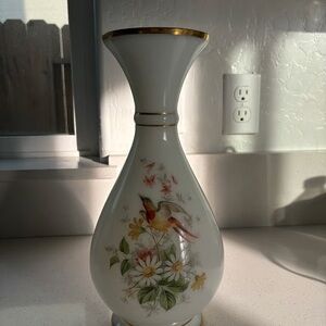Beautiful vintage white vase with gold accents and floral design